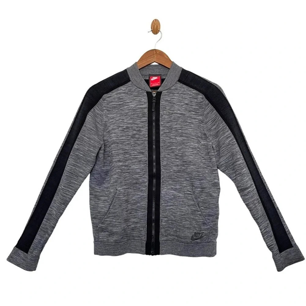 Nike Womens Jacket S Grey Space Dye Full Zip Bomber Mesh Trim Track Sportswear